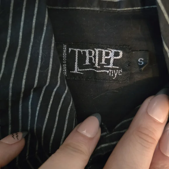 Vintage TRIPP NYC Black Pinstripe Shirt Goth Y2K Eldergoth - Picture 1 of 5